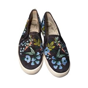 Floral Embroidered Slip-On Sneakers - Black‎